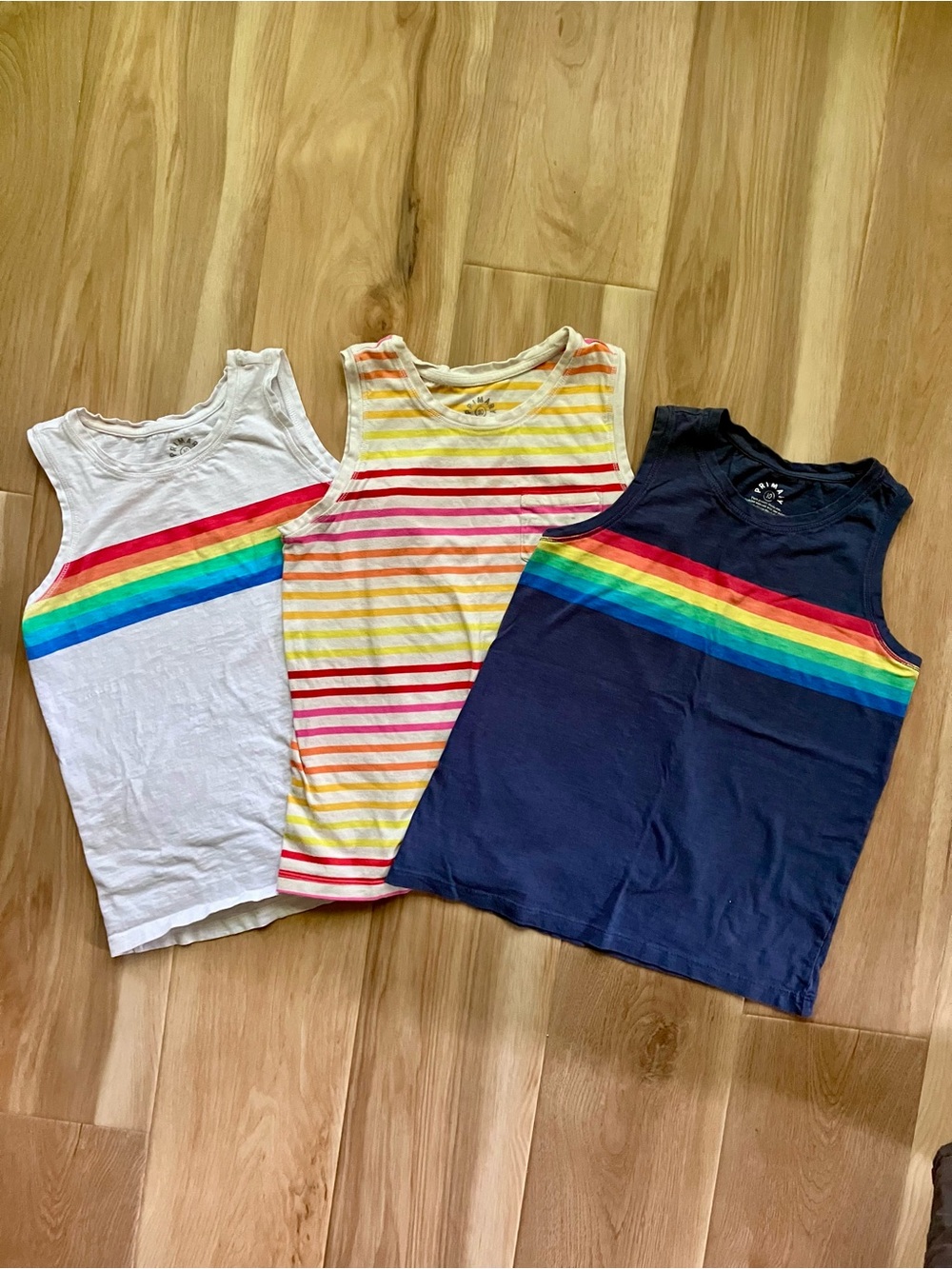 Primary Kids Rainbow Stripe Tank Tops - White, Yellow, Navy
